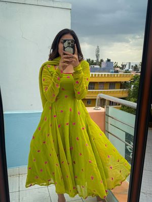 Georgette Gown Set with Butter Silk Salwar & Dupatta – Sizes 38–46 | Long Length 48"_img_0