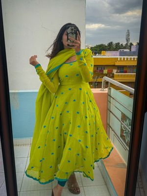 Georgette Gown Set with Butter Silk Salwar & Dupatta – Sizes 38–46 | Long Length 48"_img_5