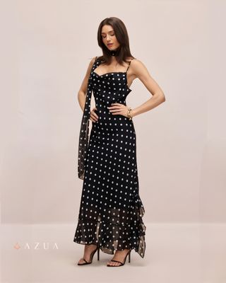Polka Dot Ruffle Slip Long Dress