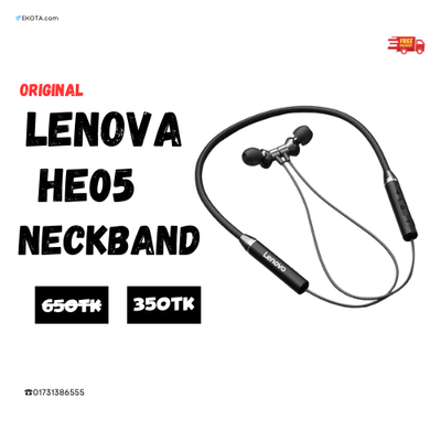 Lenovo HE05 Wireless Bluetooth 5.0 in-Ear Neckband Earphones with Mic - Black Color_img_0