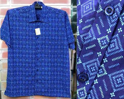 Blue Printed Cotton Men Half Shirt | Palli_img_0