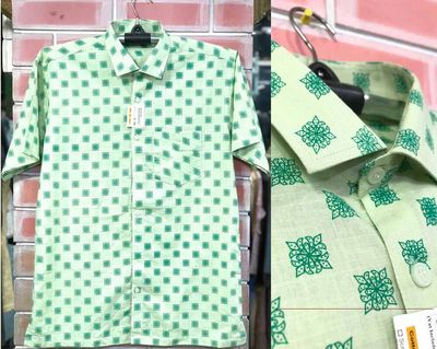 Green Printed Cotton Men Half Shirt | Palli_img_0