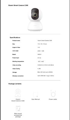 Xiaomi C300 360 Degree 2K Night Vision IP Camera- White Color_img_3