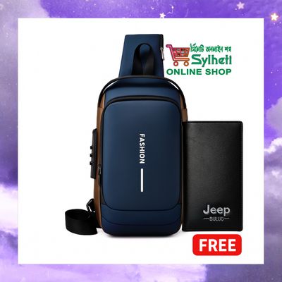 Shoulder Bag With Lock + (Wallet ফ্রি) - (Blue Colour)_img_0