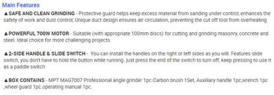 MPT 4" Angle Grinder, 800w, 100mm, Rear switch, Model : MAG7008R_img_5