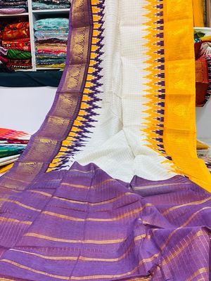 Purple and Yellow Indian Madurai Saree_img_1