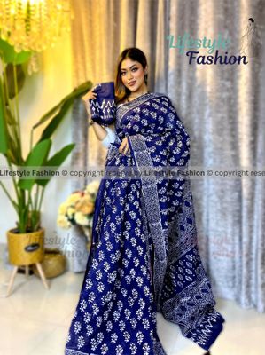 প্রিমিয়াম কোয়ালিটি কটন আরামদায়ক ভেজিটেবল বাটিক শাড়ি (LF-S-322)_img_0