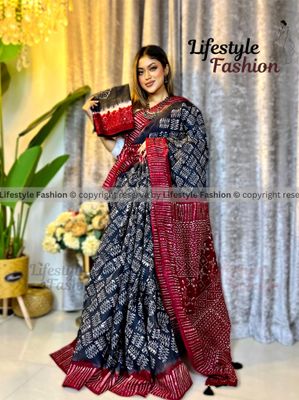 প্রিমিয়াম কোয়ালিটি কটন আরামদায়ক ভেজিটেবল বাটিক শাড়ি (LF-S-323)_img_0