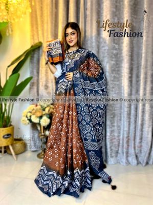 প্রিমিয়াম কোয়ালিটি কটন আরামদায়ক ভেজিটেবল বাটিক শাড়ি (LF-S-329)_img_0