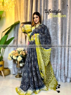 প্রিমিয়াম কোয়ালিটি কটন আরামদায়ক ভেজিটেবল বাটিক শাড়ি (LF-S-331)_img_0
