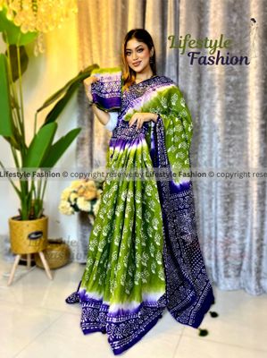 প্রিমিয়াম কোয়ালিটি কটন আরামদায়ক ভেজিটেবল বাটিক শাড়ি (LF-S-336)_img_0
