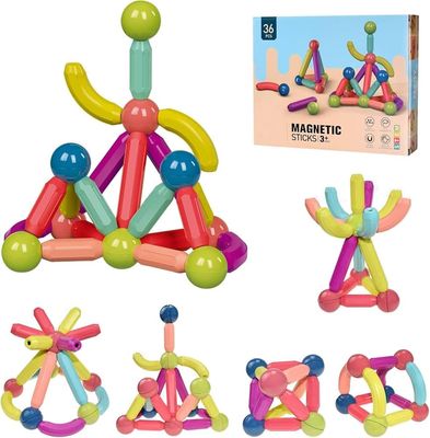 Magnetic Sticks and Balls Building Blocks Toy for Kids, Magnetic Balls and Rods Set Kids Montessori Toys Stacking Toys for Kids Age 3+ Years (72 Pcs), Multi_img_0