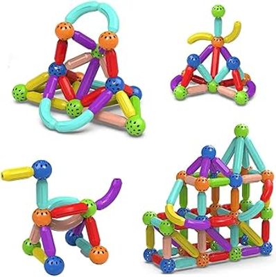 Magnetic Sticks and Balls Building Blocks Toy for Kids, Magnetic Balls and Rods Set Kids Montessori Toys Stacking Toys for Kids Age 3+ Years (72 Pcs), Multi_img_1
