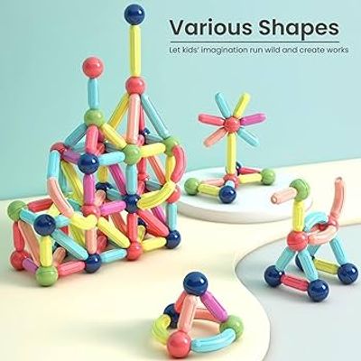 Magnetic Sticks and Balls Building Blocks Toy for Kids, Magnetic Balls and Rods Set Kids Montessori Toys Stacking Toys for Kids Age 3+ Years (72 Pcs), Multi_img_4