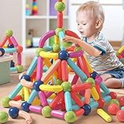 Magnetic Sticks and Balls Building Blocks Toy for Kids, Magnetic Balls and Rods Set Kids Montessori Toys Stacking Toys for Kids Age 3+ Years (72 Pcs), Multi_img_6