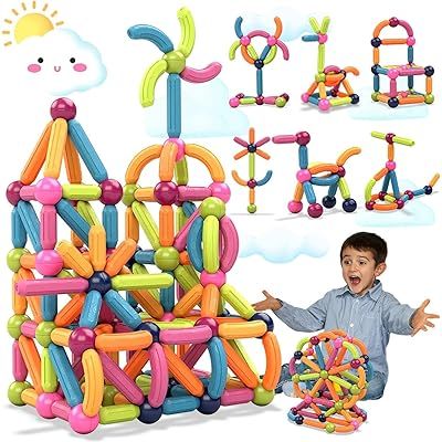 Magnetic Sticks and Balls Building Blocks Toy for Kids, Magnetic Balls and Rods Set Kids Montessori Toys Stacking Toys for Kids Age 3+ Years (72 Pcs), Multi_img_7