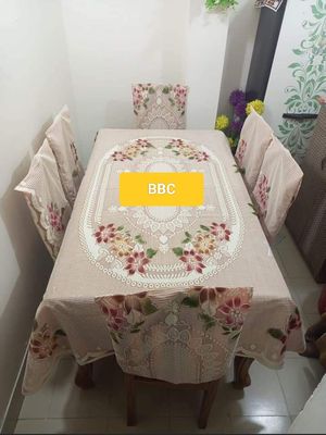 Indian 6 Seater Big Flower  Design Dining Table Cover:(only table cover) Elegant Cover For Dining Table Protection_img_1