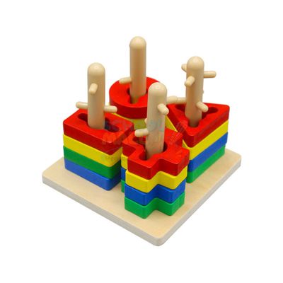 Wooden Four Sets Column, Geometric Shape Four Column Blocks, Early Educational & Learning Toys_img_0