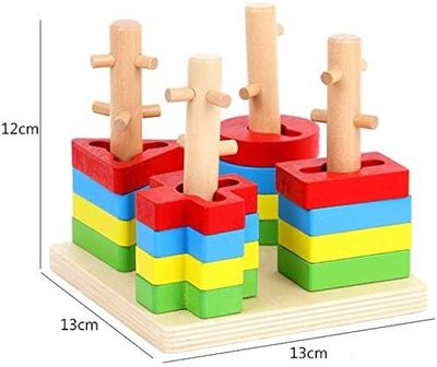 Wooden Four Sets Column, Geometric Shape Four Column Blocks, Early Educational & Learning Toys_img_1