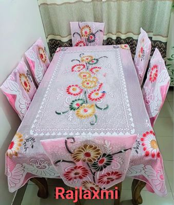 Indian Piston Flower 6 Chair Dining Table Cover set Enhance Your Dining Table Decor With This Indian Piston Flower Table Cover(90/60 inch)_img_4
