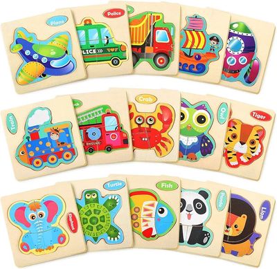 3 piece Wooden Puzzles for Toddlers 3 Years Animal Vehicle Jigsaw Puzzle Educational Kids Puzzles Toys Montessori Learning Jigsaw Toy_img_1
