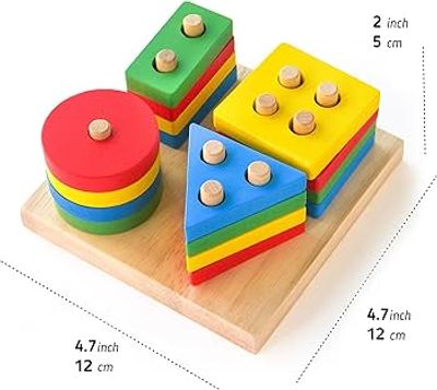 Wooden Stacking Toys & Shape Sorting Board | Geometric Shape Stacker | Eco-Friendly & Non-Toxic Wooden Toy | Early Childhood Development Toys_img_1