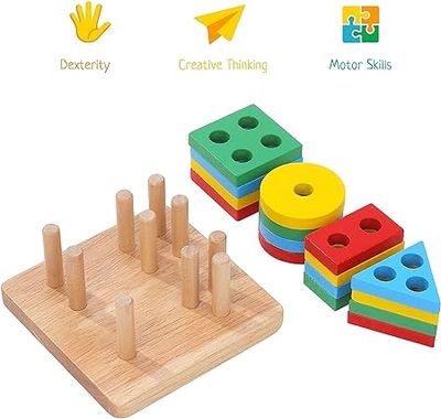 Wooden Stacking Toys & Shape Sorting Board | Geometric Shape Stacker | Eco-Friendly & Non-Toxic Wooden Toy | Early Childhood Development Toys_img_2