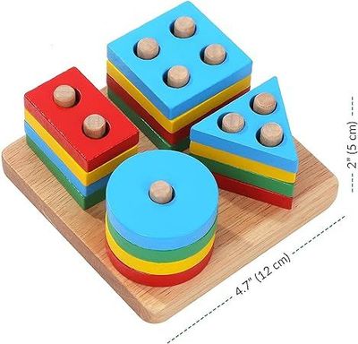 Wooden Stacking Toys & Shape Sorting Board | Geometric Shape Stacker | Eco-Friendly & Non-Toxic Wooden Toy | Early Childhood Development Toys_img_3