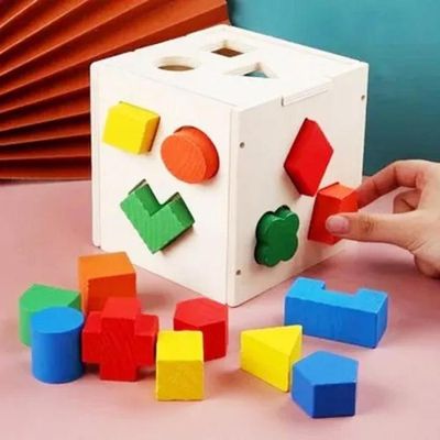 Simple Days Shape Sorting Cube 15 Hole Wooden Shape Matching Intelligence Box_img_2