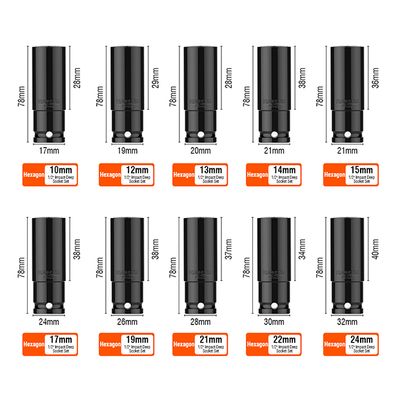 Harden 10Pcs Impact Socket Set, 1/2"Drive, Deep, Industrial quality, Model: 537020_img_3