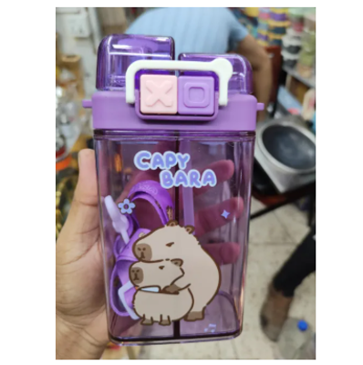 550ML Large Capacity Dual Slot Cup with Straw Straps Trend Korean Anti Drop Square Kids Water Bottles_img_0
