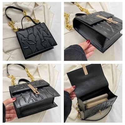 Women’s Fashion Flap Lock Square Chain Shoulder Bag – Elegant Crocodile Pattern Tote Bag | Plain Color Flip Cover Design_img_5
