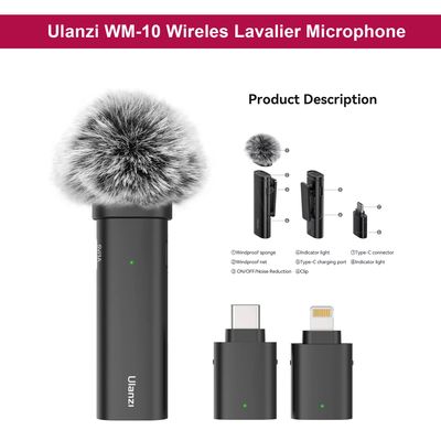Ulanzi WM10 Wireless Clip on Microphone Crystal Clear Audio for Smartphones, Vlogging and Live Streaming_img_2