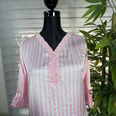 Blush Elegance Pink Striped Embroidered Kurti_img_1