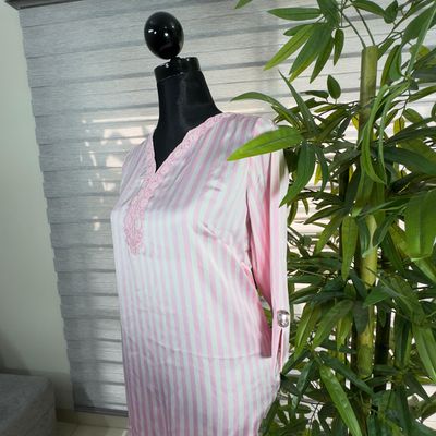 Blush Elegance Pink Striped Embroidered Kurti_img_2