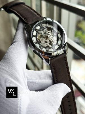 TOMMY HILFIGER AUTO BROWN BELT SILVER BEZEL