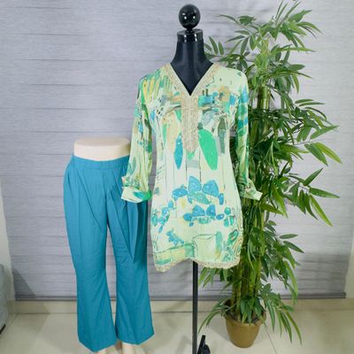 Mint Meadow Embroidered Abstract Kurti_img_1
