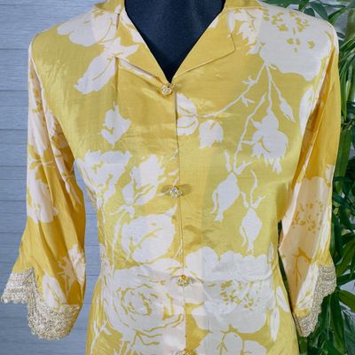 Sunshine Yellow Floral Kurti & Pant Co-Ord Set with Lace Detailing_img_3