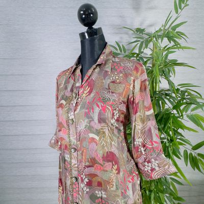 Floral Printed Long Kurti with Beige Straight Pants_img_2