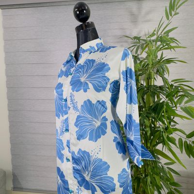 Blue Floral Printed Kurti with Navy Straight Pants_img_2