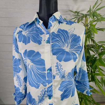 Blue Floral Printed Kurti with Navy Straight Pants_img_3