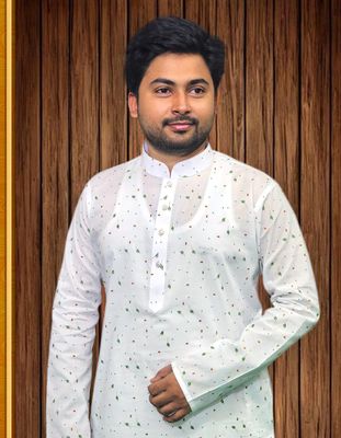 প্রিমিয়াম ধুতি কটন কাপড়ের পাঞ্জাবি/সবুজ পাতা প্রিন্ট_img_0