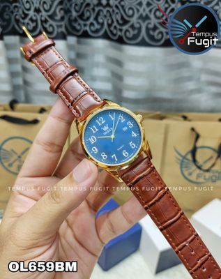 OLEVS 5566 Gents belt Watche- Blue Dial- Golden Bezel- Leather Color Belt- TF Code OL659BM_img_4