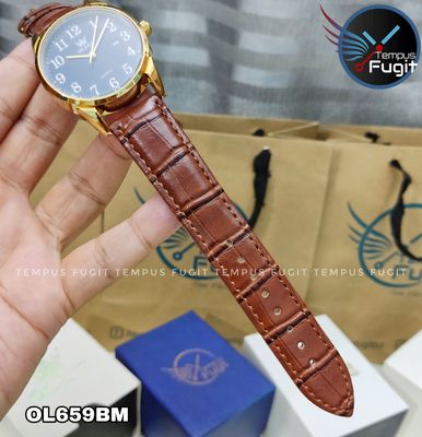 OLEVS 5566 Gents belt Watche- Blue Dial- Golden Bezel- Leather Color Belt- TF Code OL659BM_img_6