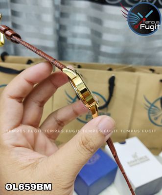 OLEVS 5566 Gents belt Watche- Blue Dial- Golden Bezel- Leather Color Belt- TF Code OL659BM_img_7