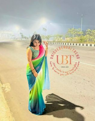 রংধনু জর্জেট শাড়ি উইথ ব্লাউজ পিস – সফট ও লাইটওয়েট ডিজাইন চারটি কালার এভেলেবেল_img_1