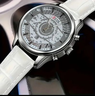 1pc Fashionable Quartz Men'S Watch, Round Alloy Case, Analog Display, Shock-Resistant, Faux Leather Band, Non, Button Battery Powered_img_1
