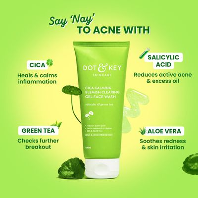 Dot & Key CICA Face Wash for Acne Prone Skin, 2% Salicylic Acid with Green Tea_img_2
