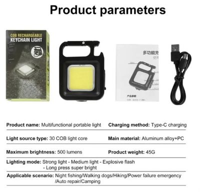 Universal Multifunctional Emergency worklight Portable Mini LED Keychain Flashlights COB Work Light USB Charging Camping Outdoor Fishing Torch Lamp_img_2