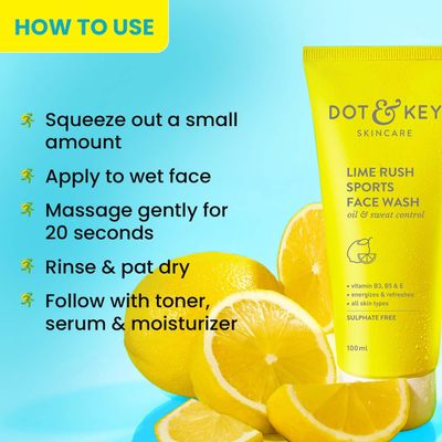 DOT & KEY Lime Rush Sports Face Wash Deep Cleans Oil, Sweat & Dirt For Refreshingly Clean & Oil Free Skin For All Skin Types_img_5